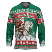 Lithuania Christmas Hockey Jersey Santa Riding White Horse Linksmu Kaledu - Wonder Print Shop