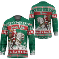 Lithuania Christmas Hockey Jersey Santa Riding White Horse Linksmu Kaledu - Wonder Print Shop