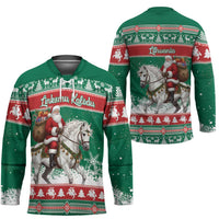 Lithuania Christmas Hockey Jersey Santa Riding White Horse Linksmu Kaledu - Wonder Print Shop