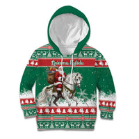 Lithuania Christmas Kid Hoodie Santa Riding White Horse Linksmu Kaledu - Wonder Print Shop