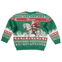 Lithuania Christmas Kid Ugly Christmas Sweater Santa Riding White Horse Linksmu Kaledu - Wonder Print Shop