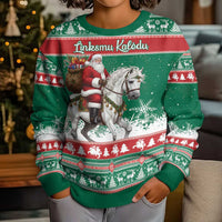Lithuania Christmas Kid Ugly Christmas Sweater Santa Riding White Horse Linksmu Kaledu - Wonder Print Shop