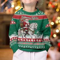 Lithuania Christmas Kid Ugly Christmas Sweater Santa Riding White Horse Linksmu Kaledu - Wonder Print Shop