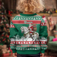 Lithuania Christmas Kid Ugly Christmas Sweater Santa Riding White Horse Linksmu Kaledu - Wonder Print Shop