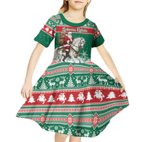 Lithuania Christmas Kid Short Sleeve Dress Santa Riding White Horse Linksmu Kaledu - Wonder Print Shop