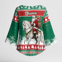 Lithuania Christmas Kimono Sleeve Blouse Santa Riding White Horse Linksmu Kaledu - Wonder Print Shop