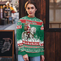 Lithuania Christmas Ugly Christmas Sweater Santa Riding White Horse Linksmu Kaledu - Wonder Print Shop