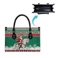 Lithuania Christmas Leather Bag Santa Riding White Horse Linksmu Kaledu - Wonder Print Shop