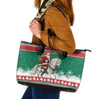 Lithuania Christmas Leather Tote Bag Santa Riding White Horse Linksmu Kaledu - Wonder Print Shop