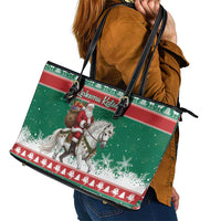 Lithuania Christmas Leather Tote Bag Santa Riding White Horse Linksmu Kaledu - Wonder Print Shop