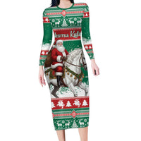 Lithuania Christmas Long Sleeve Bodycon Dress Santa Riding White Horse Linksmu Kaledu - Wonder Print Shop