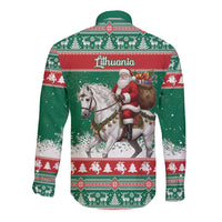 Lithuania Christmas Long Sleeve Button Shirt Santa Riding White Horse Linksmu Kaledu - Wonder Print Shop