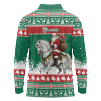Lithuania Christmas Long Sleeve Polo Shirt Santa Riding White Horse Linksmu Kaledu - Wonder Print Shop