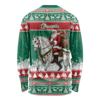 Lithuania Christmas Long Sleeve Shirt Santa Riding White Horse Linksmu Kaledu - Wonder Print Shop