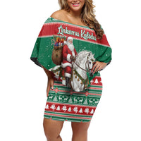 Lithuania Christmas Off Shoulder Short Dress Santa Riding White Horse Linksmu Kaledu - Wonder Print Shop