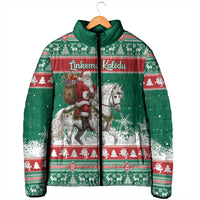 Lithuania Christmas Padded Jacket Santa Riding White Horse Linksmu Kaledu - Wonder Print Shop