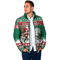 Lithuania Christmas Padded Jacket Santa Riding White Horse Linksmu Kaledu - Wonder Print Shop