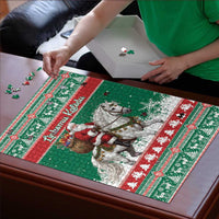 Lithuania Christmas Puzzle Santa Riding White Horse Linksmu Kaledu - Wonder Print Shop