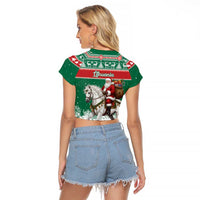 Lithuania Christmas Raglan Cropped T Shirt Santa Riding White Horse Linksmu Kaledu - Wonder Print Shop