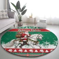 Lithuania Christmas Round Carpet Santa Riding White Horse Linksmu Kaledu - Wonder Print Shop