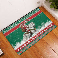Lithuania Christmas Rubber Doormat Santa Riding White Horse Linksmu Kaledu - Wonder Print Shop