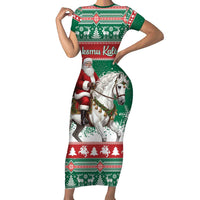 Lithuania Christmas Short Sleeve Bodycon Dress Santa Riding White Horse Linksmu Kaledu - Wonder Print Shop