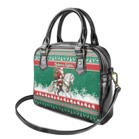 Lithuania Christmas Shoulder Handbag Santa Riding White Horse Linksmu Kaledu - Wonder Print Shop