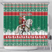 Lithuania Christmas Shower Curtain Santa Riding White Horse Linksmu Kaledu - Wonder Print Shop