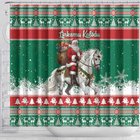 Lithuania Christmas Shower Curtain Santa Riding White Horse Linksmu Kaledu - Wonder Print Shop