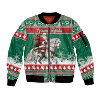 Lithuania Christmas Sleeve Zip Bomber Jacket Santa Riding White Horse Linksmu Kaledu - Wonder Print Shop