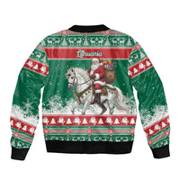 Lithuania Christmas Sleeve Zip Bomber Jacket Santa Riding White Horse Linksmu Kaledu - Wonder Print Shop