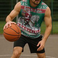 Lithuania Christmas Sleeveless Hoodie Santa Riding White Horse Linksmu Kaledu - Wonder Print Shop