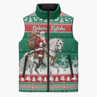 Lithuania Christmas Sleeveless Puffer Jacket Santa Riding White Horse Linksmu Kaledu - Wonder Print Shop