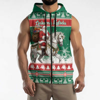 Lithuania Christmas Sleeveless Zip Hoodie Santa Riding White Horse Linksmu Kaledu - Wonder Print Shop
