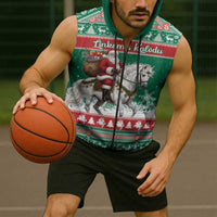Lithuania Christmas Sleeveless Zip Hoodie Santa Riding White Horse Linksmu Kaledu - Wonder Print Shop