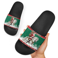 Lithuania Christmas Slide Sandals Santa Riding White Horse Linksmu Kaledu - Wonder Print Shop