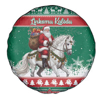 Lithuania Christmas Spare Tire Cover Santa Riding White Horse Linksmu Kaledu - Wonder Print Shop