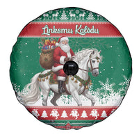 Lithuania Christmas Spare Tire Cover Santa Riding White Horse Linksmu Kaledu - Wonder Print Shop