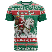Lithuania Christmas T Shirt Santa Riding White Horse Linksmu Kaledu - Wonder Print Shop