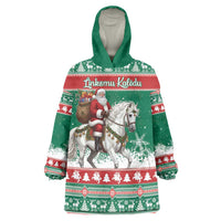 Lithuania Christmas Wearable Blanket Hoodie Santa Riding White Horse Linksmu Kaledu - Wonder Print Shop