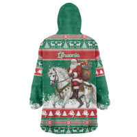 Lithuania Christmas Wearable Blanket Hoodie Santa Riding White Horse Linksmu Kaledu - Wonder Print Shop