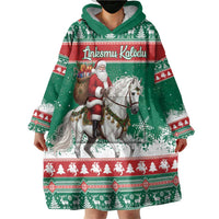 Lithuania Christmas Wearable Blanket Hoodie Santa Riding White Horse Linksmu Kaledu - Wonder Print Shop
