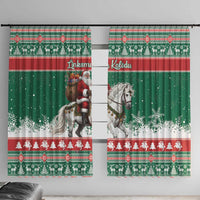 Lithuania Christmas Window Curtain Santa Riding White Horse Linksmu Kaledu - Wonder Print Shop