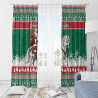 Lithuania Christmas Window Curtain Santa Riding White Horse Linksmu Kaledu - Wonder Print Shop
