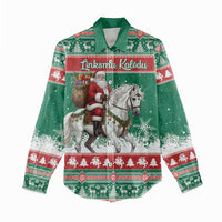 Lithuania Christmas Women Casual Shirt Santa Riding White Horse Linksmu Kaledu - Wonder Print Shop