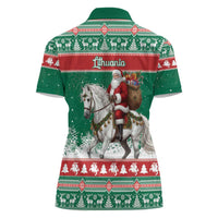 Lithuania Christmas Women Polo Shirt Santa Riding White Horse Linksmu Kaledu - Wonder Print Shop