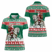 Lithuania Christmas Women Polo Shirt Santa Riding White Horse Linksmu Kaledu - Wonder Print Shop