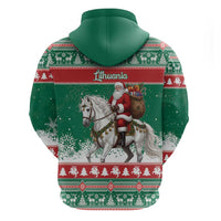 Lithuania Christmas Zip Hoodie Santa Riding White Horse Linksmu Kaledu - Wonder Print Shop