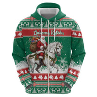 Lithuania Christmas Zip Hoodie Santa Riding White Horse Linksmu Kaledu - Wonder Print Shop