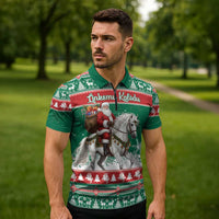 Lithuania Christmas Zipper Polo Shirt Santa Riding White Horse Linksmu Kaledu - Wonder Print Shop